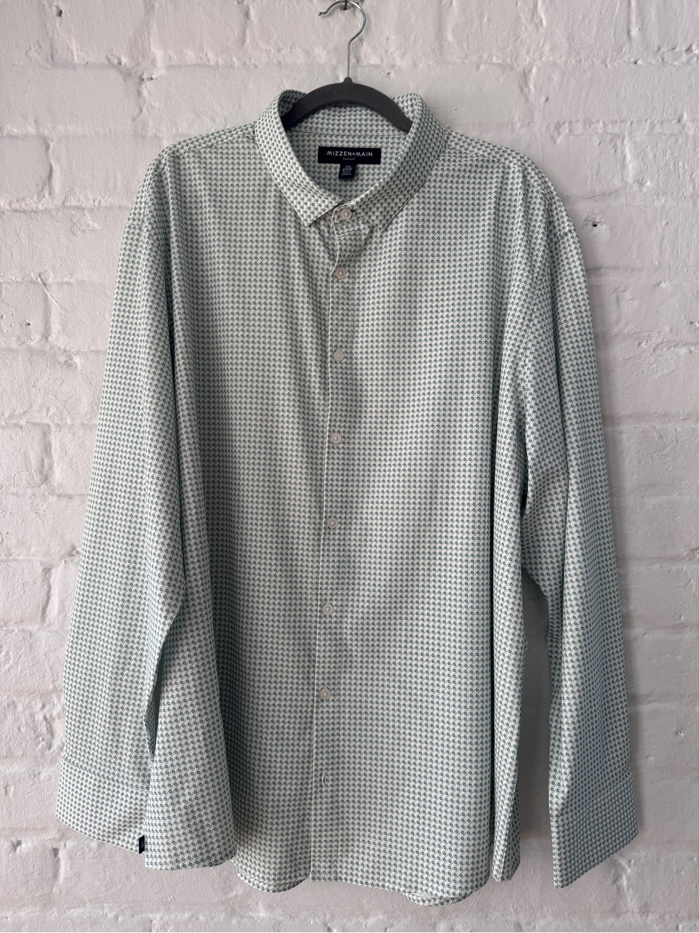 Mizzen+Main Leeward XXL Men’s No Tuck Performance Shirt Blue Green Geometric